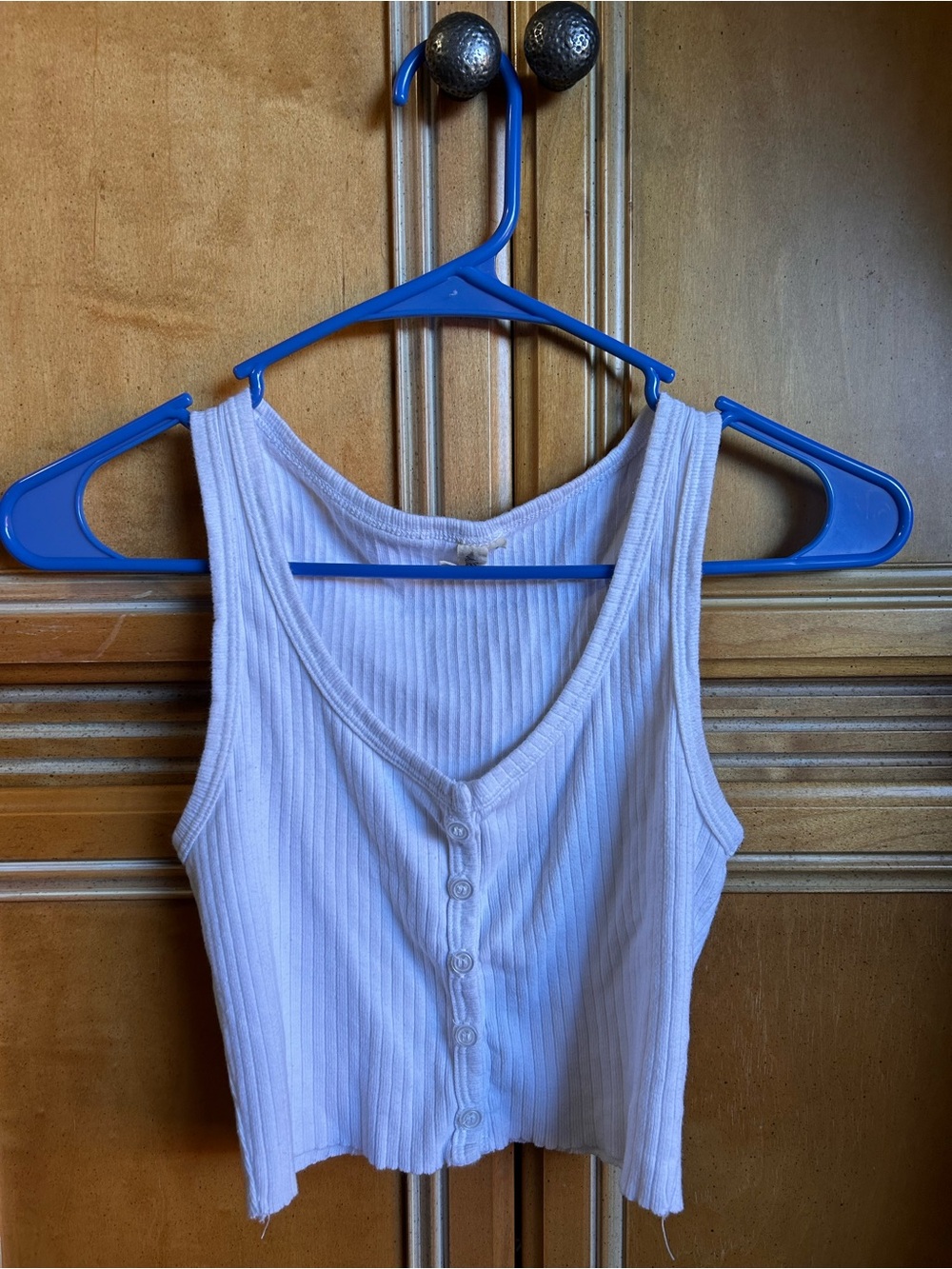Sky and Sparrow White Ribbed Crop Tank with Front Buttons